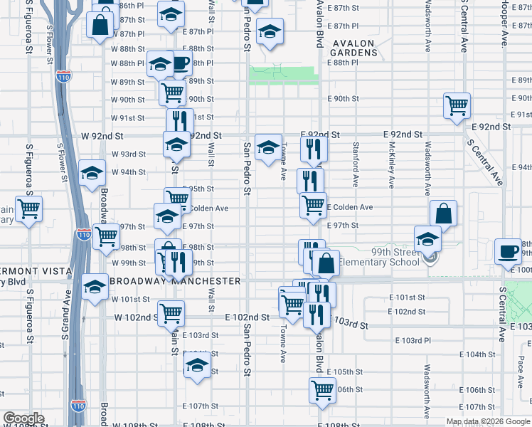 map of restaurants, bars, coffee shops, grocery stores, and more near 330 East Colden Avenue in Los Angeles