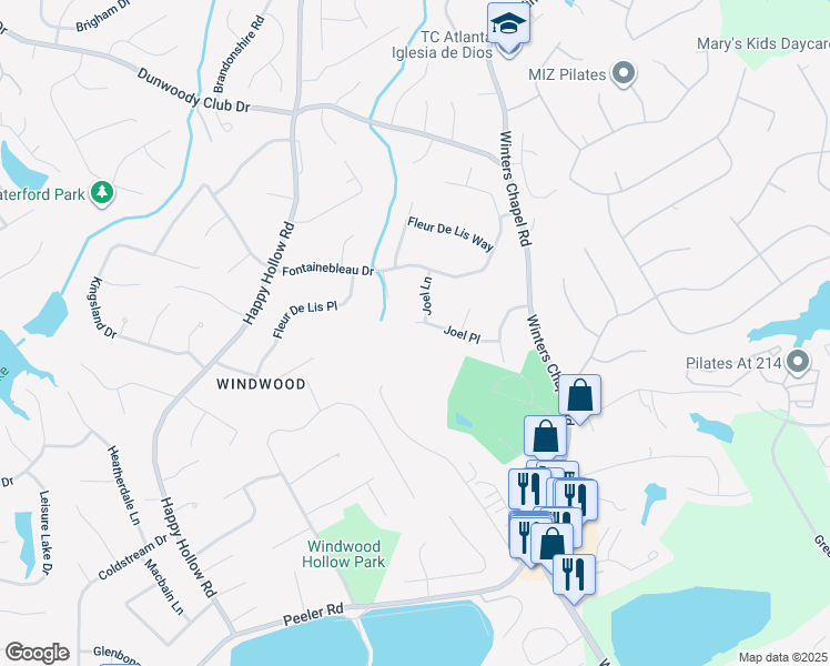 map of restaurants, bars, coffee shops, grocery stores, and more near 2755 Joel Place in Doraville