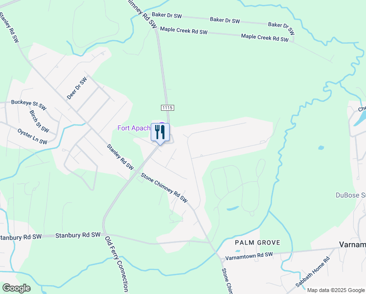 map of restaurants, bars, coffee shops, grocery stores, and more near 2655 Jessica Lane Southwest in Brunswick County