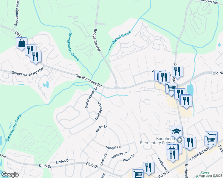 map of restaurants, bars, coffee shops, grocery stores, and more near 1288-1356 Boggs Rd in Lawrenceville
