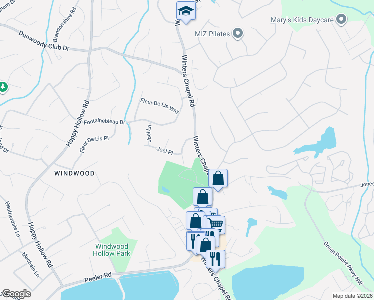map of restaurants, bars, coffee shops, grocery stores, and more near 5189 Charmant Place in Atlanta