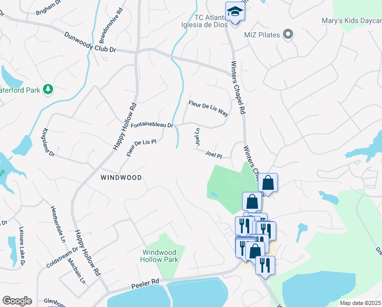 map of restaurants, bars, coffee shops, grocery stores, and more near 2755 Joel Place in Doraville