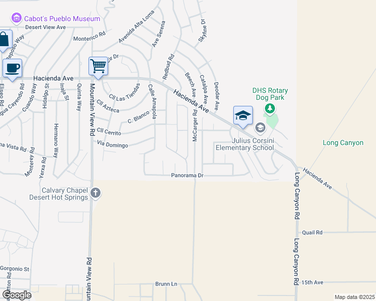 map of restaurants, bars, coffee shops, grocery stores, and more near 13844 Scenic Crest Circle in Desert Hot Springs
