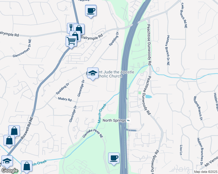 map of restaurants, bars, coffee shops, grocery stores, and more near 7040 Northgreen Drive Northeast in Atlanta