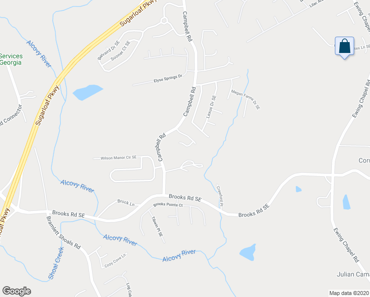 map of restaurants, bars, coffee shops, grocery stores, and more near 1619 Campbell Ridge Lane in Lawrenceville