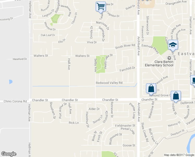 map of restaurants, bars, coffee shops, grocery stores, and more near 7665 Swan Creek Drive in Corona