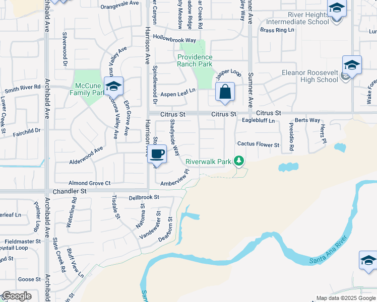 map of restaurants, bars, coffee shops, grocery stores, and more near 13637 Star Ruby Avenue in Corona