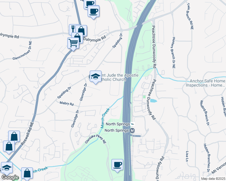 map of restaurants, bars, coffee shops, grocery stores, and more near 7040 Northgreen Drive Northeast in Atlanta
