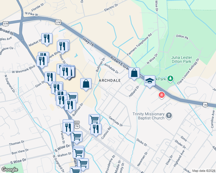map of restaurants, bars, coffee shops, grocery stores, and more near in Sumter
