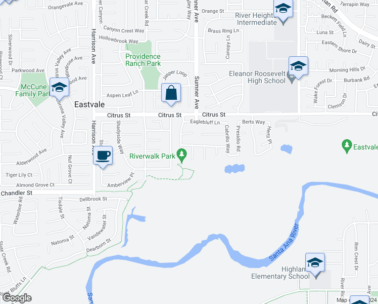 map of restaurants, bars, coffee shops, grocery stores, and more near 7649 Casa De Maria Court in Corona