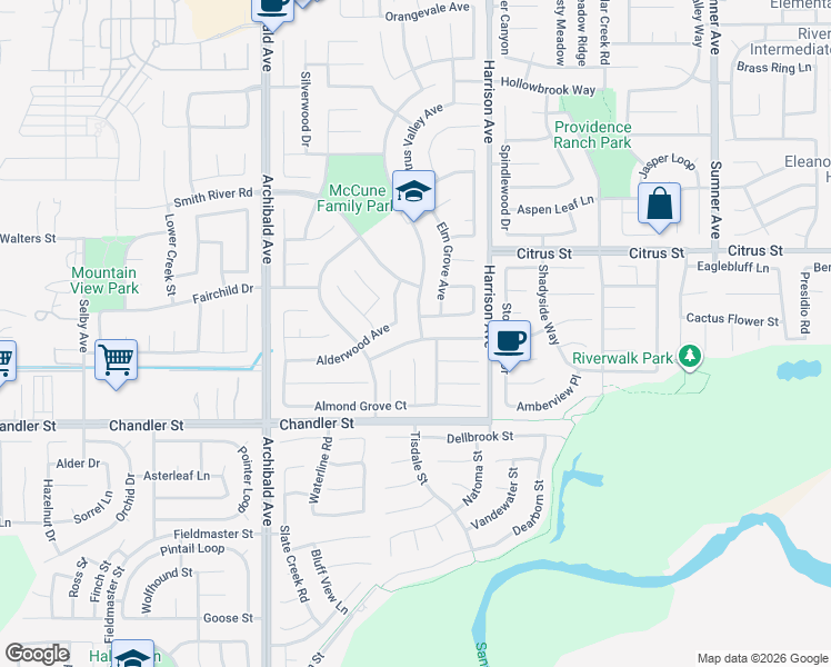 map of restaurants, bars, coffee shops, grocery stores, and more near 13902 Star Ruby Avenue in Corona