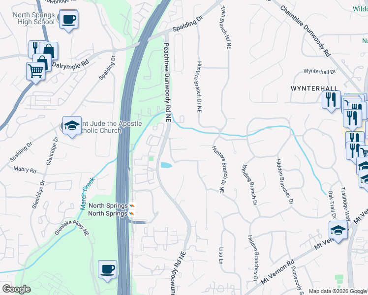 map of restaurants, bars, coffee shops, grocery stores, and more near 1040 Manorwood Ct NE in Atlanta