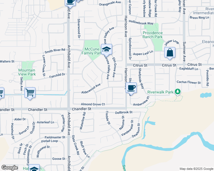 map of restaurants, bars, coffee shops, grocery stores, and more near 13902 Star Ruby Avenue in Corona