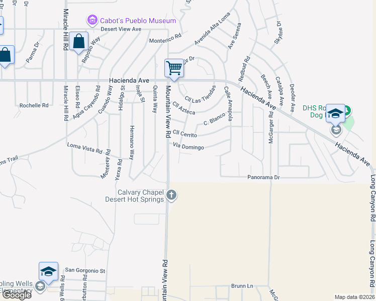 map of restaurants, bars, coffee shops, grocery stores, and more near 68099 Vía Domingo in Desert Hot Springs