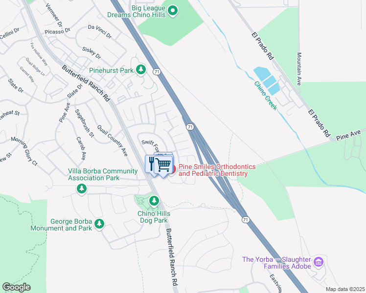 map of restaurants, bars, coffee shops, grocery stores, and more near 5854 Mimosa Court in Chino Hills