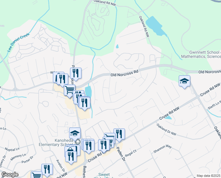 map of restaurants, bars, coffee shops, grocery stores, and more near 1037 Glen Chase Drive in Lawrenceville
