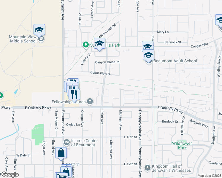 map of restaurants, bars, coffee shops, grocery stores, and more near 1424 Deborah Place in Beaumont