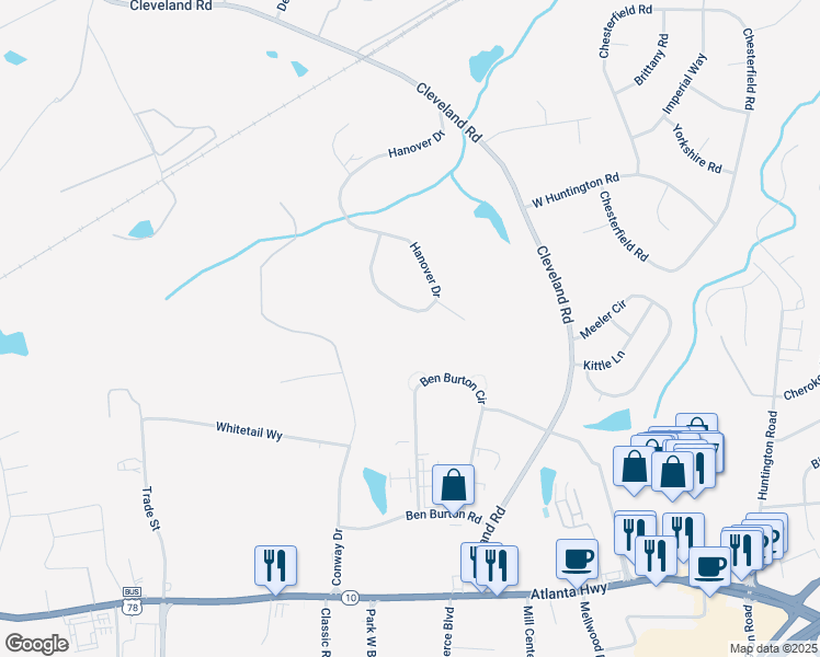 map of restaurants, bars, coffee shops, grocery stores, and more near 275 Hanover Drive in Bogart