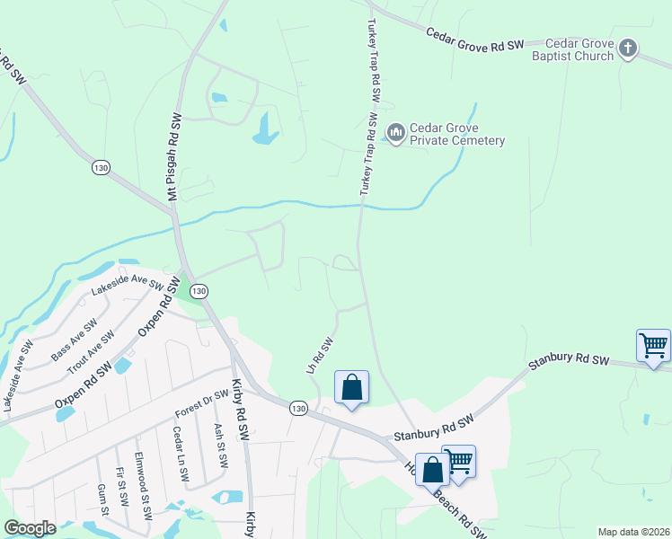 map of restaurants, bars, coffee shops, grocery stores, and more near Fawn Haven Ln SW in Brunswick