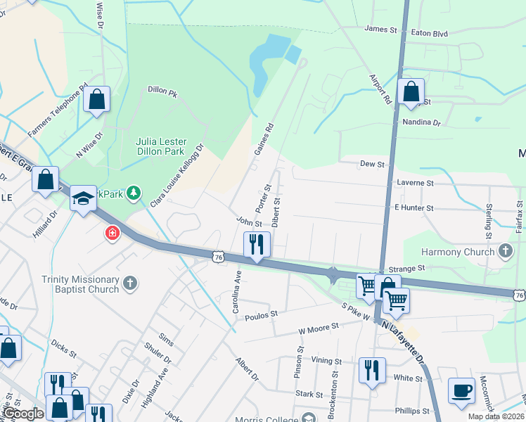 map of restaurants, bars, coffee shops, grocery stores, and more near 1030 Porter Street in Sumter