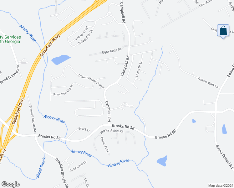 map of restaurants, bars, coffee shops, grocery stores, and more near 1579 Campbell Ridge Lane in Lawrenceville