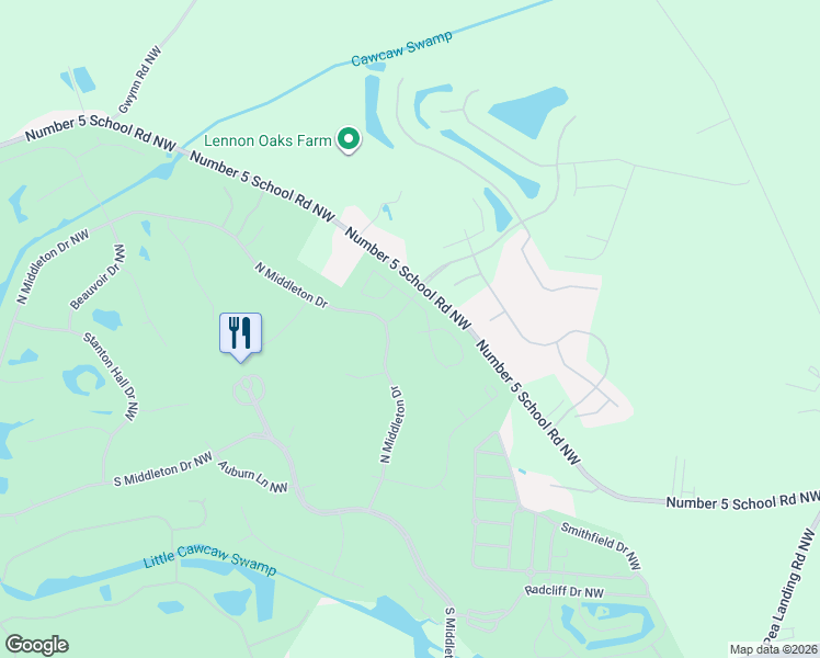 map of restaurants, bars, coffee shops, grocery stores, and more near 8805 Nottoway Avenue Northwest in Calabash