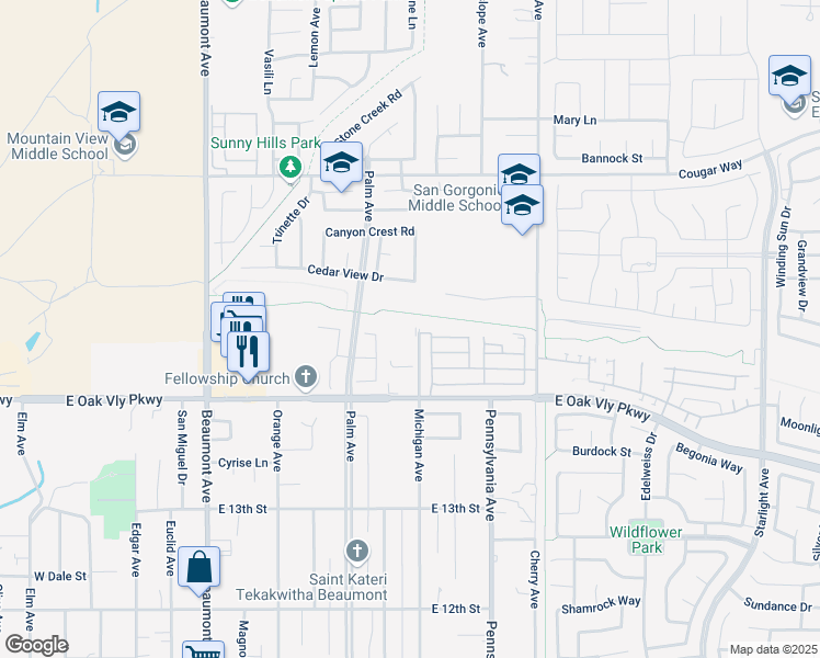 map of restaurants, bars, coffee shops, grocery stores, and more near 1451 Michigan Avenue in Beaumont