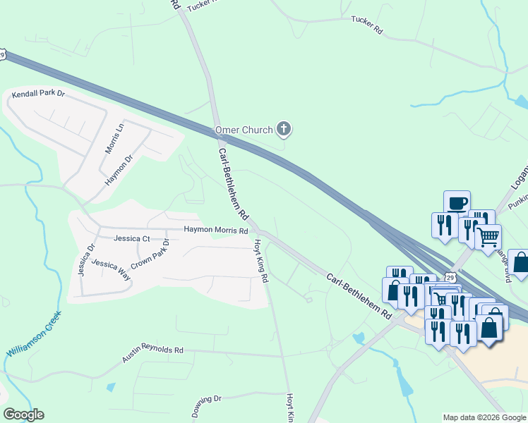 map of restaurants, bars, coffee shops, grocery stores, and more near 683 Carl-Bethlehem Road in Winder