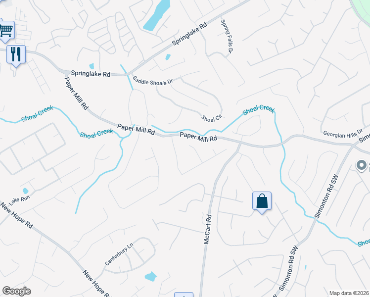 map of restaurants, bars, coffee shops, grocery stores, and more near 527 Paper Ridge Lane in Lawrenceville