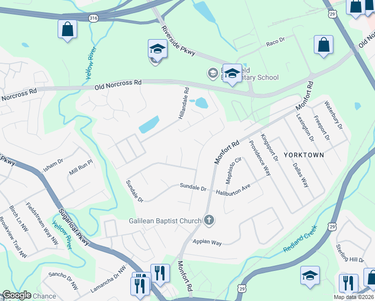 map of restaurants, bars, coffee shops, grocery stores, and more near 484 Tracy Court in Lawrenceville