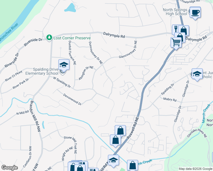 map of restaurants, bars, coffee shops, grocery stores, and more near 320 Westerhall Court in Atlanta
