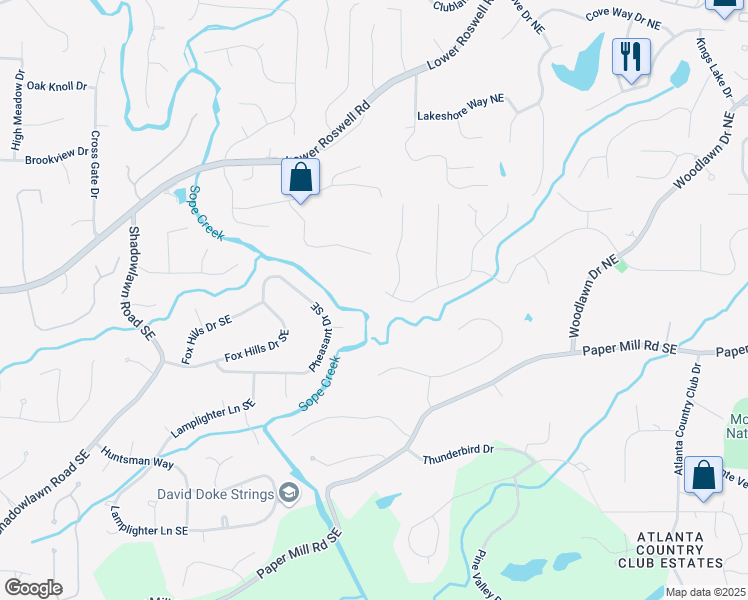 map of restaurants, bars, coffee shops, grocery stores, and more near 181 Sentinel Place in Marietta