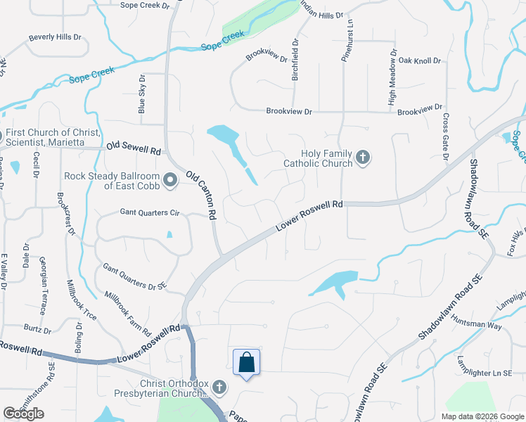 map of restaurants, bars, coffee shops, grocery stores, and more near 10 Vickwood Court Northeast in Marietta