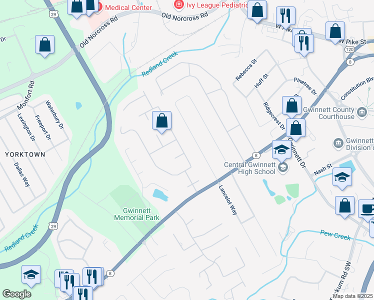 map of restaurants, bars, coffee shops, grocery stores, and more near 1100 Henry Terrace in Lawrenceville