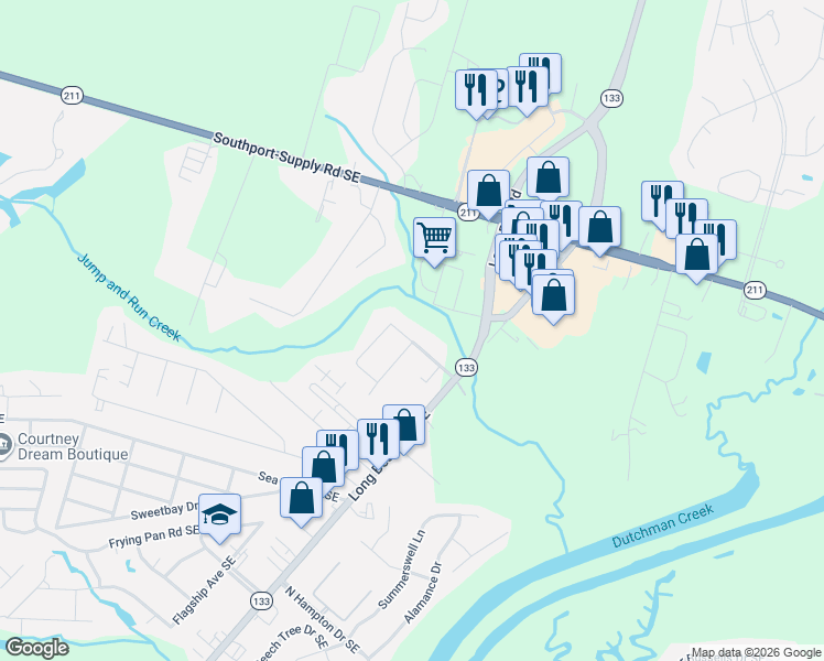 map of restaurants, bars, coffee shops, grocery stores, and more near 4792 Port Loop Road Southeast in Southport