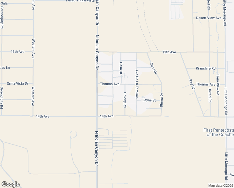 map of restaurants, bars, coffee shops, grocery stores, and more near 13680 Roberts Road in Desert Hot Springs