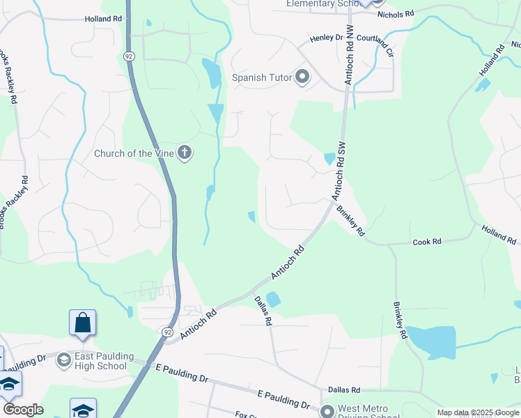 map of restaurants, bars, coffee shops, grocery stores, and more near 5951 Seven Oaks Drive in Powder Springs