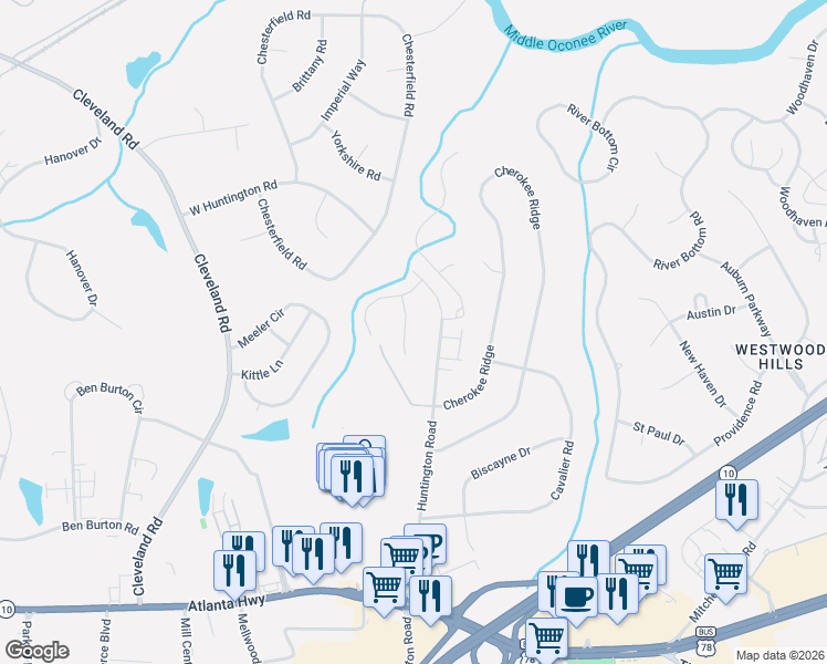 map of restaurants, bars, coffee shops, grocery stores, and more near 161 Mountain Laurel Run in Athens