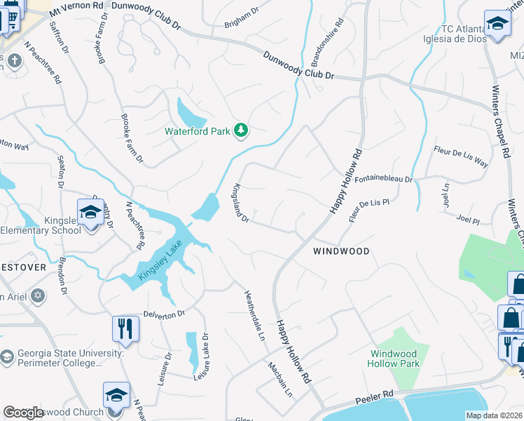 map of restaurants, bars, coffee shops, grocery stores, and more near 5133 Foxwood Ct in Doraville