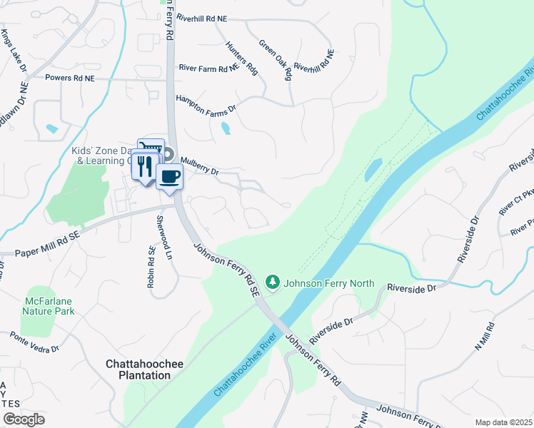 map of restaurants, bars, coffee shops, grocery stores, and more near 70 Parkside Circle in Marietta