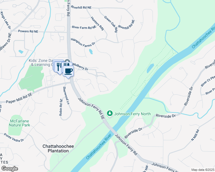 map of restaurants, bars, coffee shops, grocery stores, and more near 70 Parkside Circle in Marietta