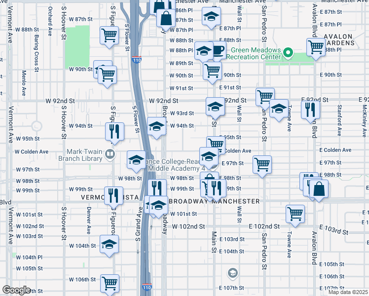 map of restaurants, bars, coffee shops, grocery stores, and more near 169 West Colden Avenue in Los Angeles
