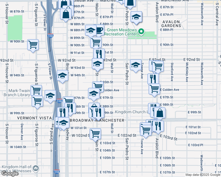 map of restaurants, bars, coffee shops, grocery stores, and more near 151 East Colden Avenue in Los Angeles
