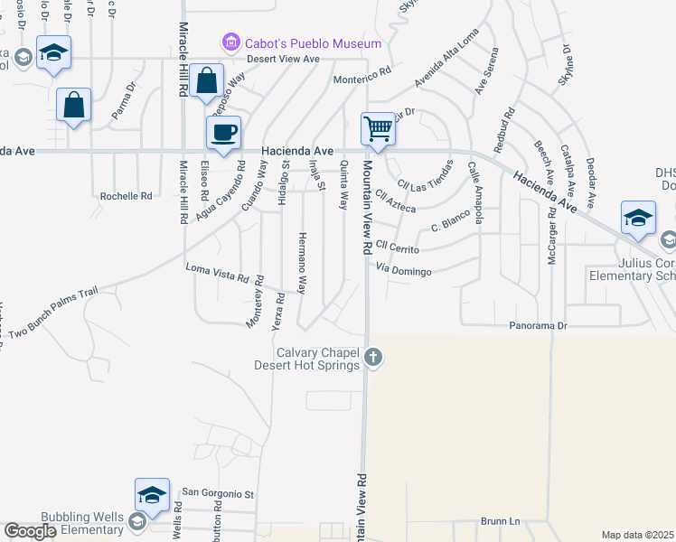 map of restaurants, bars, coffee shops, grocery stores, and more near 13665 Quinta Way in Desert Hot Springs