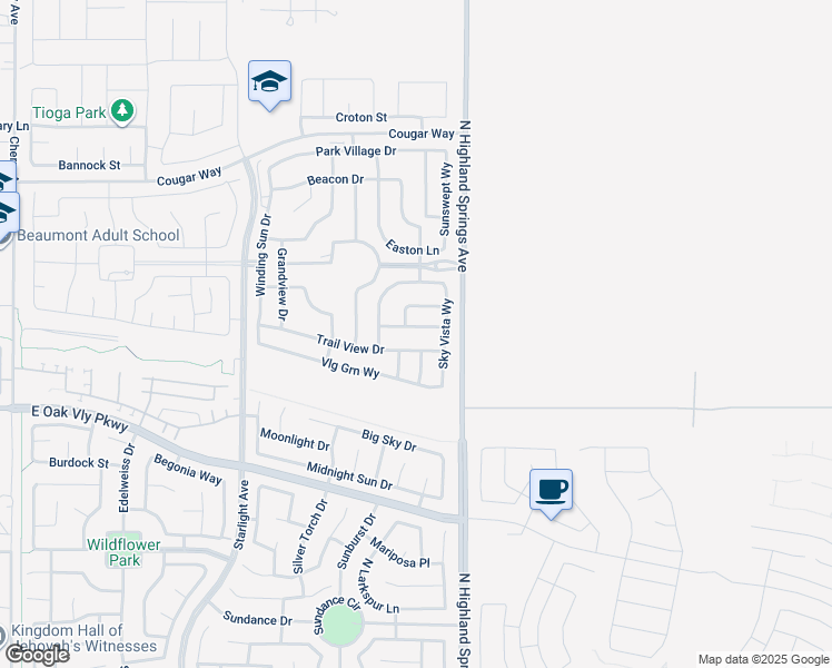 map of restaurants, bars, coffee shops, grocery stores, and more near 1649 Spring Run Lane in Beaumont