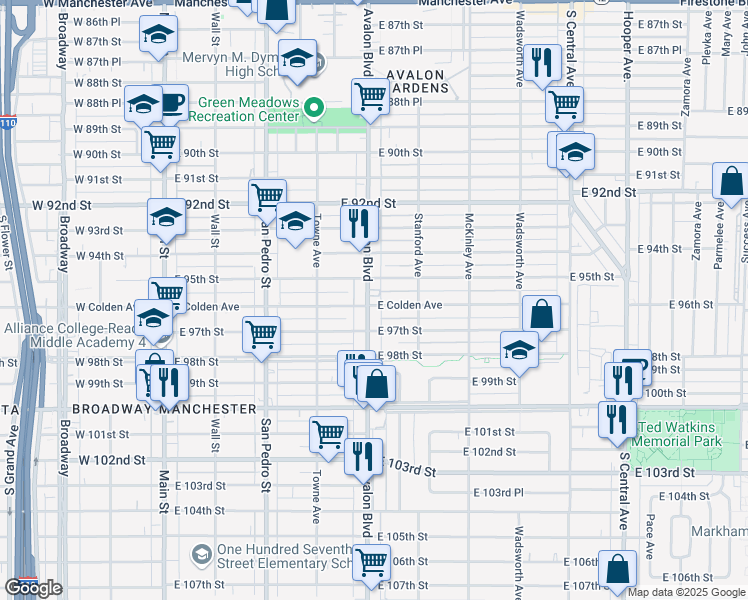 map of restaurants, bars, coffee shops, grocery stores, and more near 609 East Colden Avenue in Los Angeles
