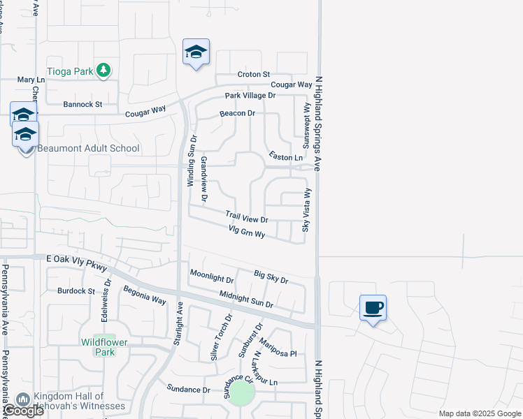 map of restaurants, bars, coffee shops, grocery stores, and more near 1529 Newland Drive in Beaumont