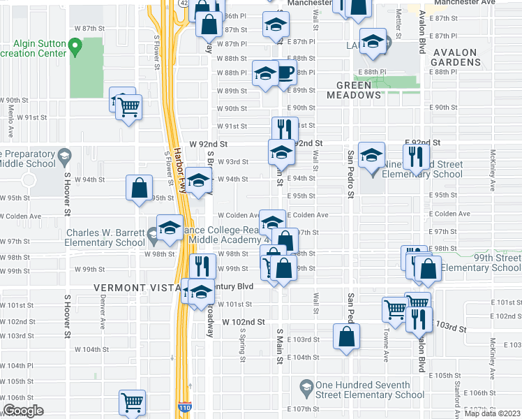 map of restaurants, bars, coffee shops, grocery stores, and more near 127 West Colden Avenue in Los Angeles