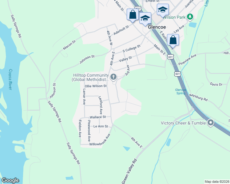 map of restaurants, bars, coffee shops, grocery stores, and more near 324 Sam Nabors Drive in Gadsden