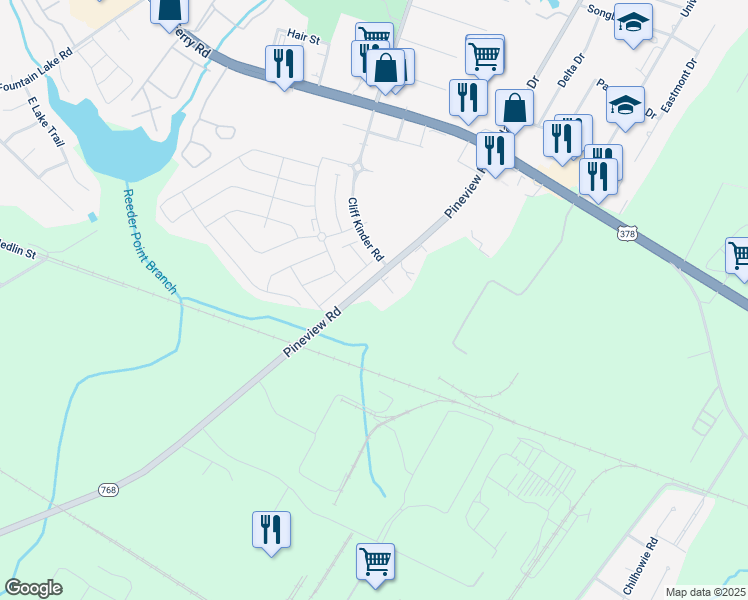 map of restaurants, bars, coffee shops, grocery stores, and more near 1828 Pineview Road in Columbia